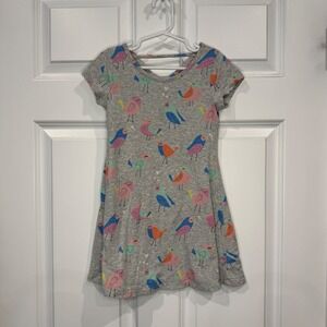 Jumping Beans Girls Gray Bird Print Short Sleeve Dress Size 5